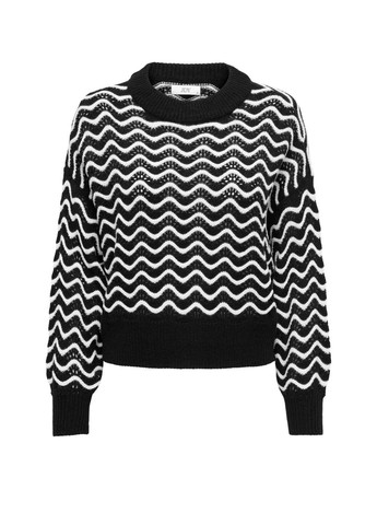 Черно-белый демисезонный полувер женский укороченный oversize ажурная вязка пуловер JDY