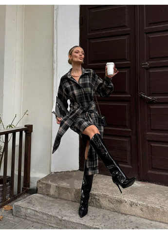 Чорна повсякденний, кежуал жіноча сукня-сорочка сукня-сорочка Style Point в клітинку