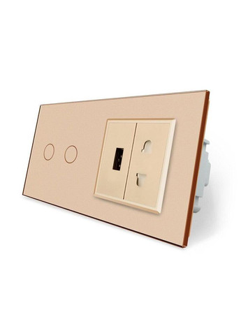 Умный сенсорный проходной/перекрестный выключатель 2 сенсора 1 розетка 1 USB стекло (VL-C702SZ/C7USBC1A-13) Livolo (371777505)