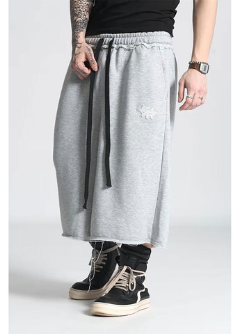 Чоловічі трикотажні оверсайз шорти сірого кольору OGP (350619659)