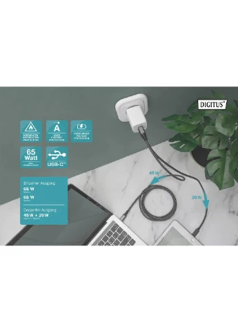 Зарядное устройство 2хUSB-C, 65W, GaN Digitus (393459455)