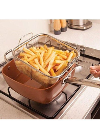 Сковорода-фритюрниця UN-5251 квадратна антипригарна з пароваркою та каструлею + скляна кришка 24 см Unique (367860883)