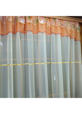 Кухонна фіранка коротка готова Ніколь місячне сяйво абрикос піон жовтий No Brand (372133783)