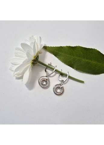 Срібні сережки з підвіскою Два Кола з Перламутром срібло 925 проби Родоване 6727р 5.29г Nobrand (370438623)