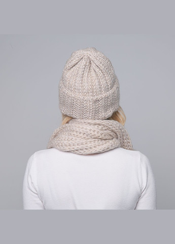 Набор шапка по голове + шарф женский шерсть бежевый GWINNETT LuckyLOOK 032-439 (290278064)