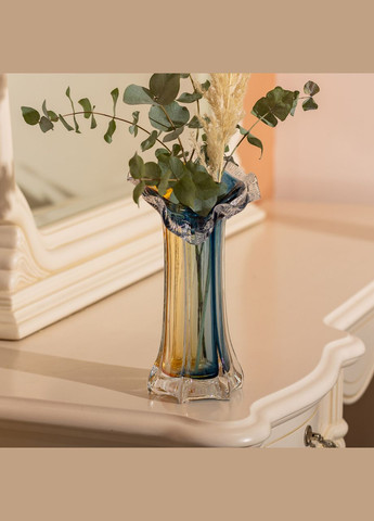 Декоративна скляна оригінальна ваза для квітів 29 см стильна фігурна ваза 500 мл Жовто-синя Yiwu (327368958)