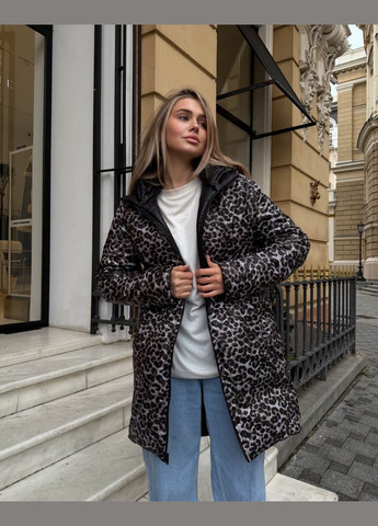 Червона зимня трендова двостороння куртка (чорний+лео) на силіконі 200, дуже тепла, гарна якісна зимова куртка. No Brand 1051-1