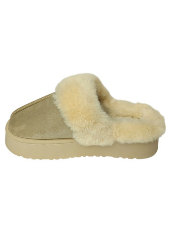 Бежевые женские тапочки угги бежевые на платформе. No Brand с мехом