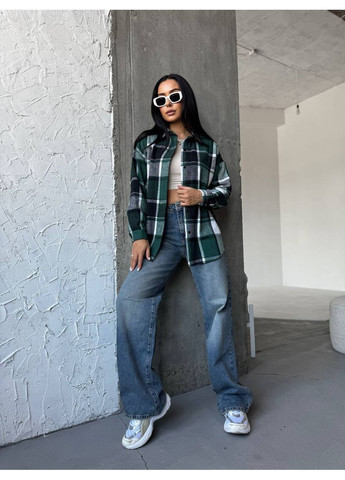 Зеленая повседневный, кэжуал рубашка в клетку No Brand с длинным рукавом