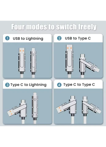 Універсальний зарядний кабель 4-в-1 з USB, Type-C та Lightning, White No Brand (380675547)