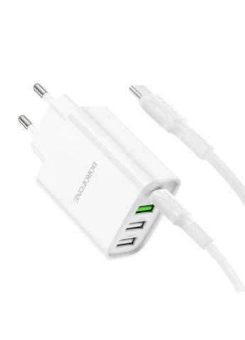 Сетевое зарядное устройство BA79A Clever four-port PD20W(1C3A) charger set(Type-C to Type-C) White (6941991102714) Borofone BA79A charger set(C to C) (361347879)