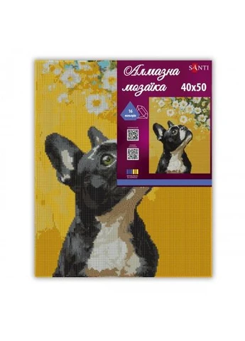 Алмазна мозаїка Бульдог і квіти 40*50 см (956048) Santi (386403673)