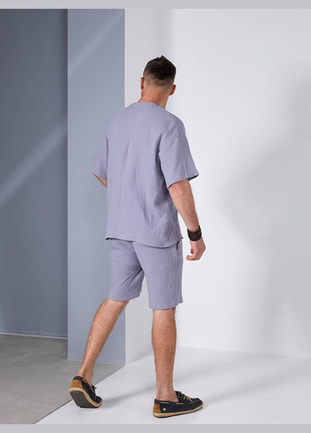 Сірий літній костюм чоловічий з шортами No Brand