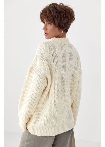 Вязаная женская кофта в косички - серый цвет Lurex (370602057)