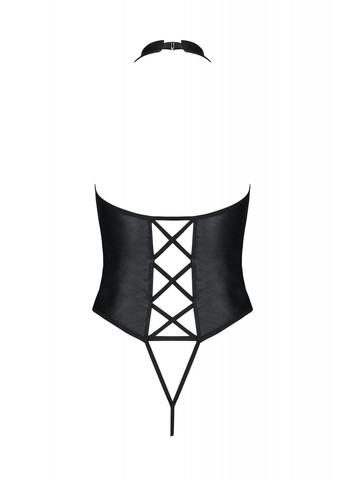 Боді з екошкіри Nancy Body 4XL/5XL black, з імітацією шнурівки та відкритим доступом, 6XL/ Passion (371390350)