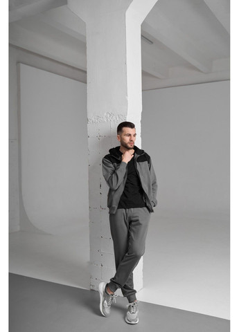 Спортивный костюм мужской ТРОЙКА весна осень HW CLUB с кофтой на замке серый + футболка черная Handy Wear (293275189)