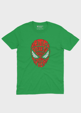 Зелена демісезонна футболка для хлопчика з принтом супергероя - людина-павук (ts001-1-keg-006-014-114-b) Modno