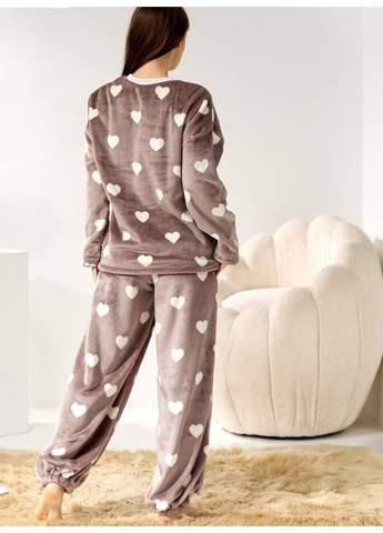 Коричнева зимня піжама жіноча махрова кофта + брюки Style Point