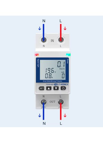 Умное Wi-Fi реле автомат TOVA-63T 1P+N 63A со счетчиком электроэнергии Tomzn (367954167)