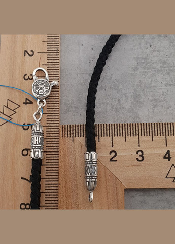 Шелковый шнурок на шею с серебряными вставками с серебряным замком. диаметр 3 мм. Мужская цепочка из шелка ZLATO (277979725)