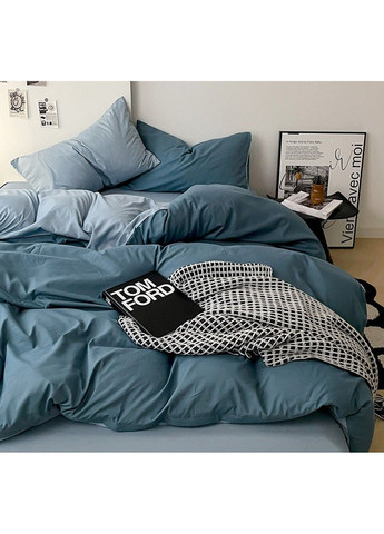 Постільна білизна двоспальна з вареної бавовни блакитного кольору No Brand (366964667)