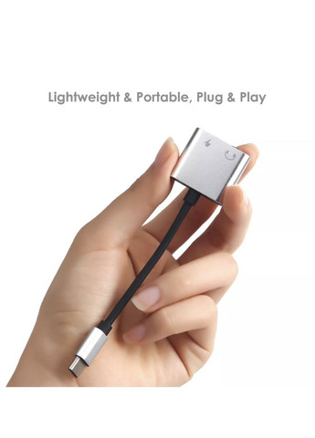 Перехідник-сплітер 2 в 1 USB-C Type C у 3.5 mm Jack Audio адаптер для заряджання та прослуховування музики (срібло) China (366874789)