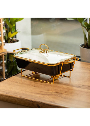 Мармит керамический со стеклянной крышкой 35.5х19х15.5 см на металлической подставке 1.5 л Черный HTJ-1002 Yiwu (351431381)