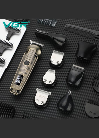 Машинка для стрижки волос V-103 (8 в 1) LCD для бороды и носа + подставка Бронза VGR (336931284)
