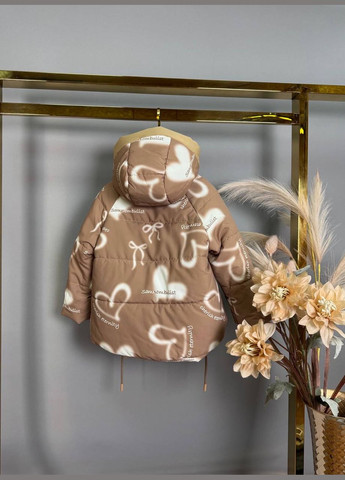 Коричнева демісезонна куртка білі сердечка дів. плащівка м-856 TH&TY