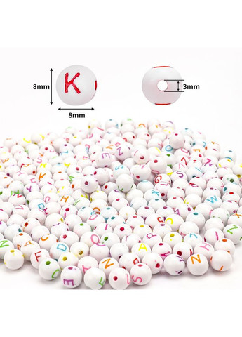 (20 г) Намистини пластикові, кулька АЛФАВІТ 8 мм - Білий мікс No Brand (361161726)