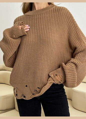 Женский свитер с дырками цвета кэмел р.42/46 407263 New Trend (285711536)