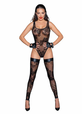 Боди F242 Tulle body with patterned flock embroidery – Noir Handmade (297393910)