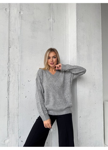Сірий демісезонний жіночий светр пуловер No Brand