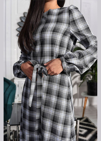 Чорна повсякденний сукня трапеція в чорно-білу клітинку (ll153525790) LadyLike