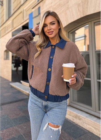 Кавова демісезонна куртка турецьке хутро тедді No Brand