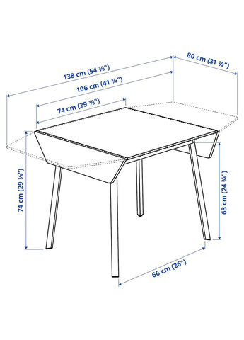 Стіл з розкривною стільницею ІКЕА PS 2012 74/106/138х80 см (20206806) IKEA (278407478)