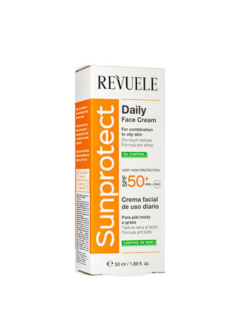 Солнцезащитный крем для лица SPF 50+ для жирной кожи UVA/UVB 50 мл REVUELE (335050630)
