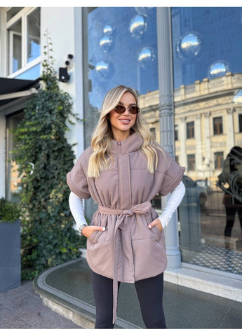 Жіночий подовжений жилет з капюшоном та поясом MonCher (352529279)