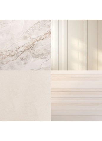 Виниловый угловой фон 3D, мраморная стена и бежевая рейка, пол бежевый бетон и светлое дерево, 70×70 см, №58373 PhotoVinyl (354372952)
