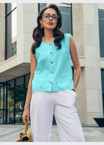 Бірюзова блузка бірюзового кольору прямого крою на ґудзиках Dressa