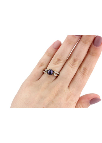 Кольцо серебряное с золотой пластиной и жемчугом 0337.10кч, размер No Brand (316398246)