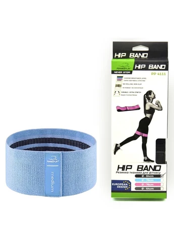Тканевая резинка для фитнеса и спорта 4111 Hip Band M Medium Голубая (d_76cm) PowerPlay (389578532)