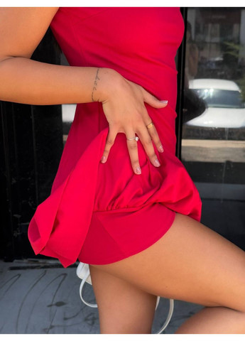 Червона кежуал жіноча сукня з воланами та прихованими шортами Україна однотонна