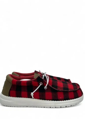 Красные мужские мокасины wally buffalo plaid red 40657-610 размер 44,стелька 29 см, Hey Dude