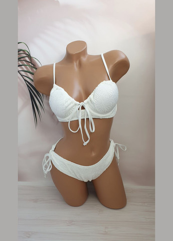 Белый летний молодежный купальник из структурной ткани раздельный No Brand