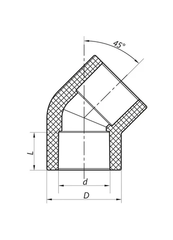 Угол 45° 40 PPR K0016.PRO (KP0020),, для труб, полипропилен, пайка, диаметр подключения 40 мм KOER (399428742)