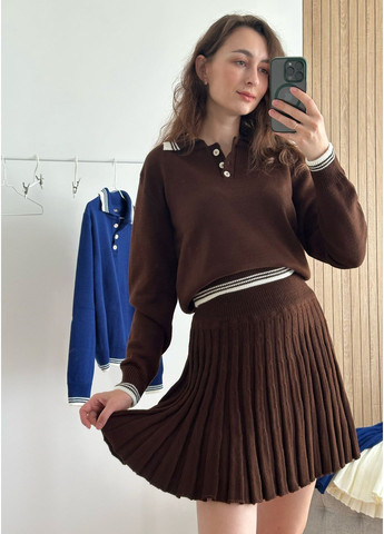 Костюм со свитером поло а юбкой плиссе, молочный No Brand Вʼязаний костюм (365750935)