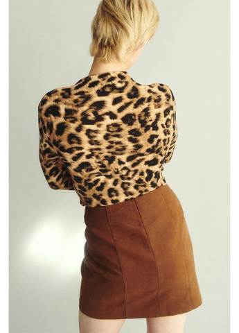 Коричневая короткая женская коричневая юбка с высокой талией, размер на бирке 40 H&M