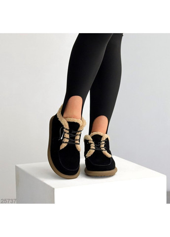 женские зимние ботинки feona, черные/бежевые, натуральная замша, натуральный мех, утепленные No Brand