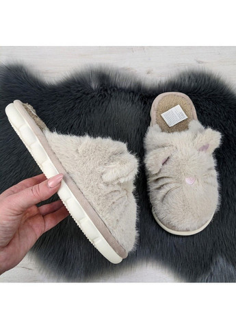 Бежевые тапочки женские домашние закрытые с большими ушками Fashion